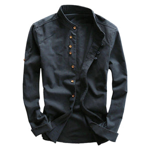 Long Sleeve Mandarin Collar Cotton Shirt