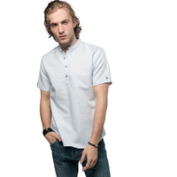 Mandarin Collar Linen Blend Shirt