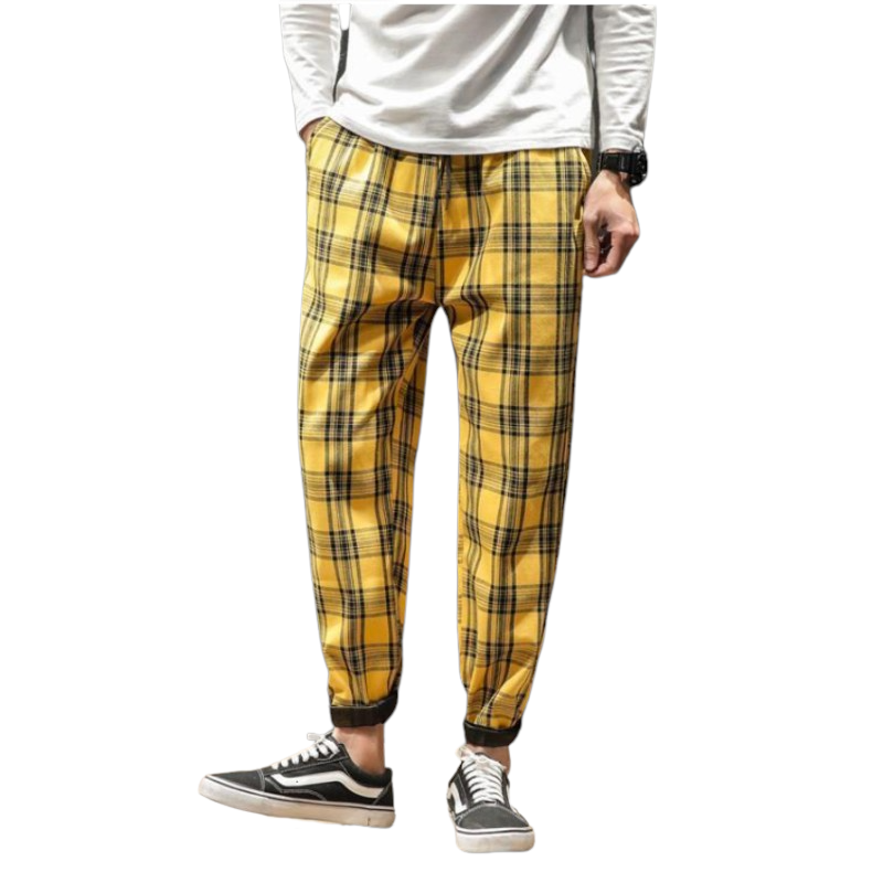 Yellow Checkered Slim Fit Joggers