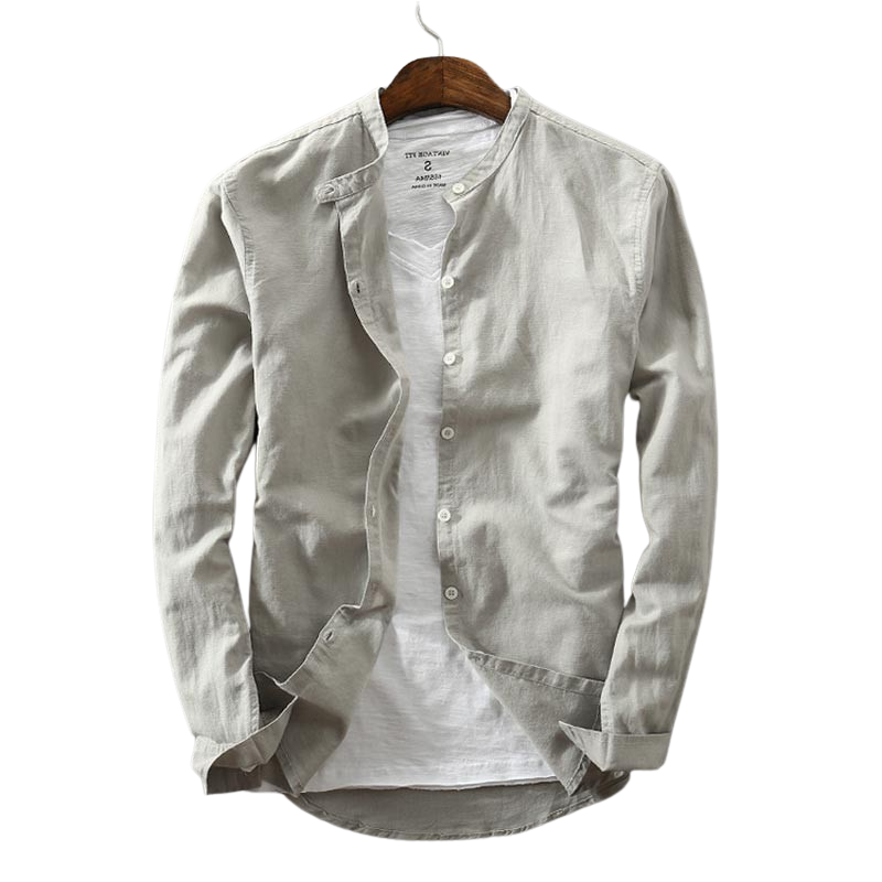 Light O-Neck Collarless Button-Up Shirt