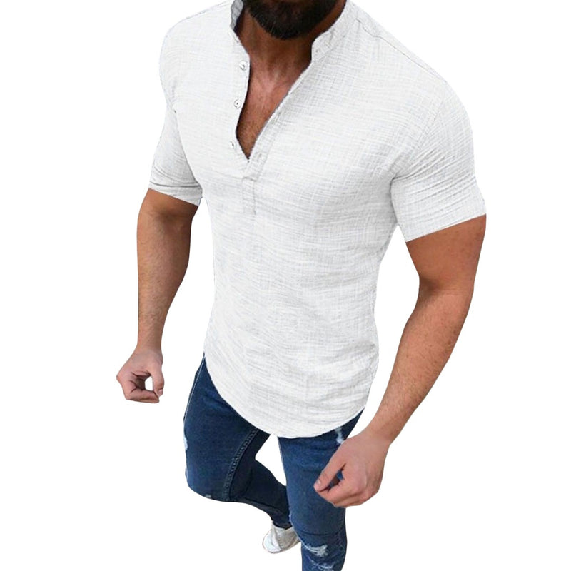 Linen Blend Grandad Collar Shirt