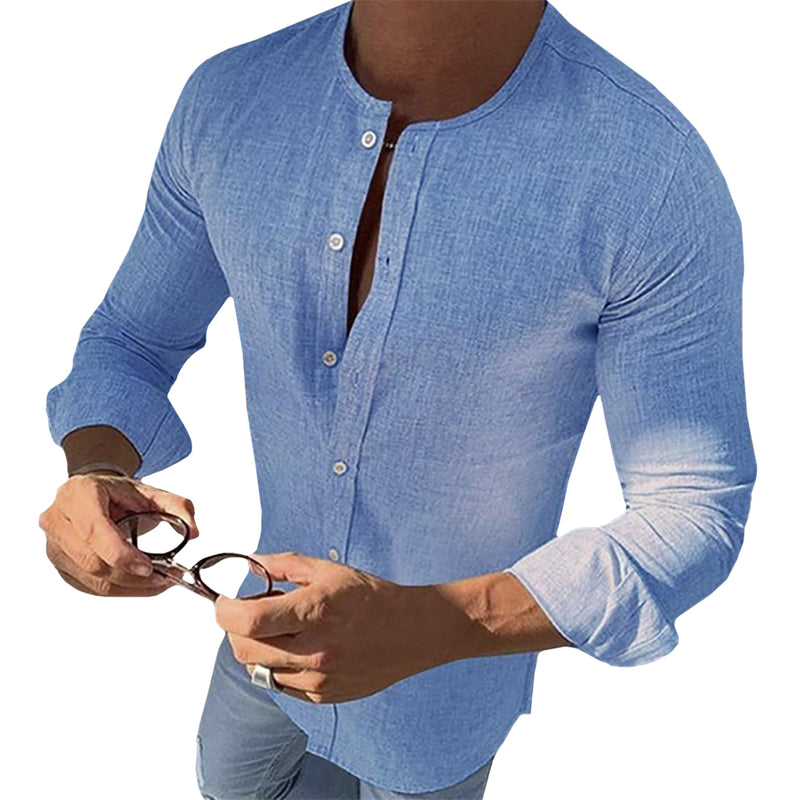 Light O-Neck Button-Down Shirt
