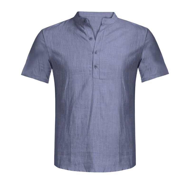Linen Blend Grandad Collar Shirt